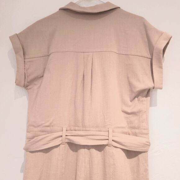 Lovers + Friends "Whitney" Linen Blend Short Sleeve Jumpsuit, Natural Tan, Sz S - Picture 4 of 12